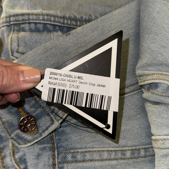 NWT • Trio Urban • Mona Lisa Heart Denim Crop Jacket • 200016-DNBLU • S/M • 😍 - Picture 4 of 11